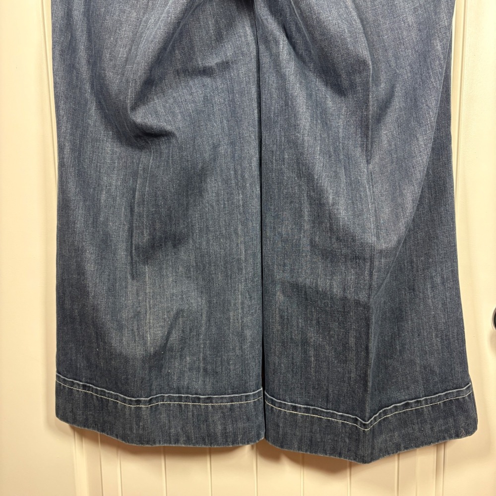 Venezia Dark Wash High Rise Wide Leg Trouser Jeans with Front Pleats and Cuffs - Picture 9 of 10